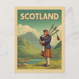Cartão Postal Viagens vintage da Escócia - Highland Bagpiper