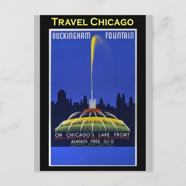 Cartão Postal Viagens vintage da fonte Chicago Buckingham (Frente)
