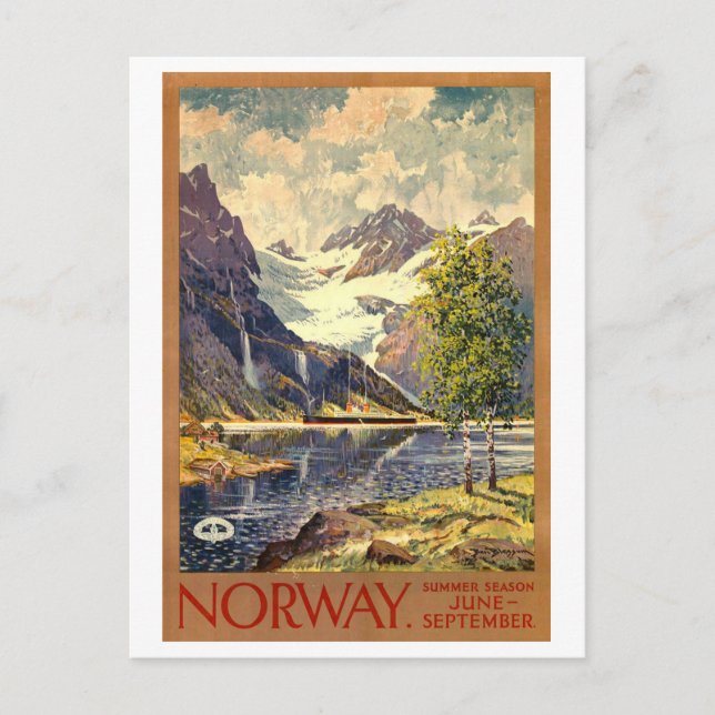 Cartão Postal Viagens vintage da Noruega (Frente)