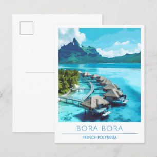 Cartão Postal Viagens vintage da Polinésia Francesa Bora Bora Bo