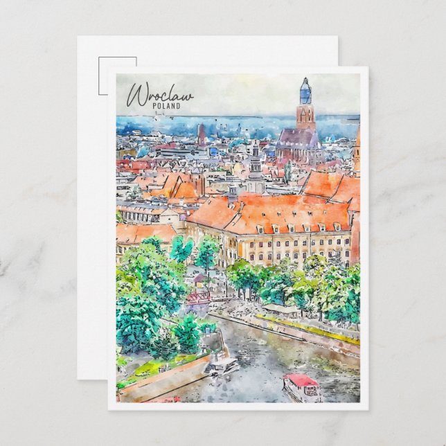 Cartão Postal Viagens vintage de água com Polônia (Frente/Verso)