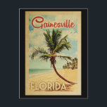 Cartão Postal Viagens vintage de Árvore Gainesville Palm<br><div class="desc">Um impressão de arte moderno do século médio único,  Gainesville Flórida,  no estilo da poster viagens vintage. Ele apresenta uma palmeira curva na praia arenosa com oceano sob um céu azul nublado.</div>
