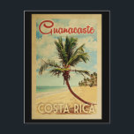 Cartão Postal Viagens vintage de Árvore Palm do Cartão-postal Gu<br><div class="desc">Um impressão de arte moderno Guanacaste da Costa Rica do século médio,  em estilo viagens vintage. Ele apresenta uma palmeira curva na praia arenosa com oceano sob um céu azul nublado.</div>