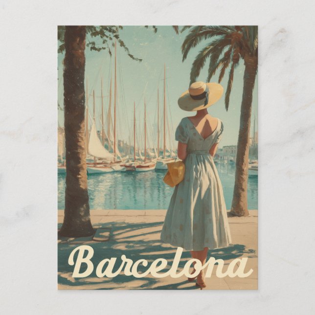 Cartão Postal Viagens vintage de Barcelona (Frente)