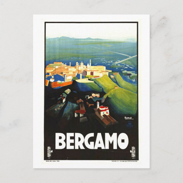 Cartão Postal Viagens vintage de Bérgamo em Itália (Frente)