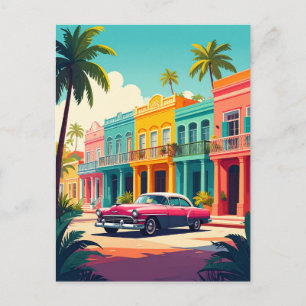 Cartão Postal Viagens vintage de Carro e Havana Tropical