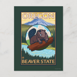 Cartão Postal Viagens vintage de Cena de Beaver e Monte Hood