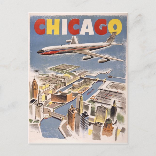 Cartão Postal Viagens vintage de Chicago (Frente)