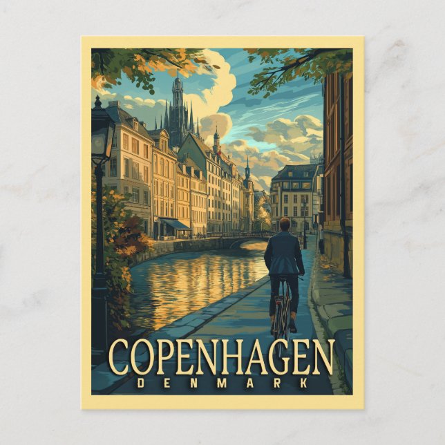 Cartão Postal Viagens vintage de Copenhaga (Frente)