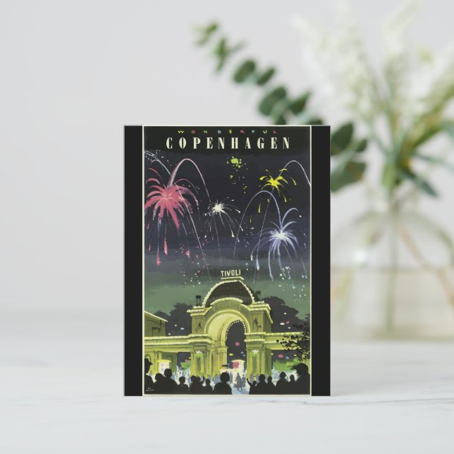 Cartão Postal Viagens vintage de Copenhaga, (Em pé/Frente)