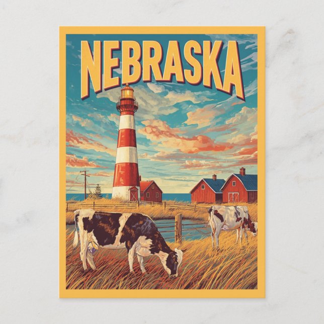 Cartão Postal Viagens vintage de Fazenda de Nebraska (Frente)
