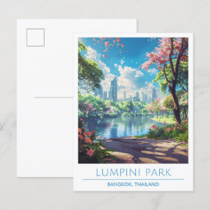 Cartão Postal Viagens vintage de Lumpini Park Bangkok Tailândia