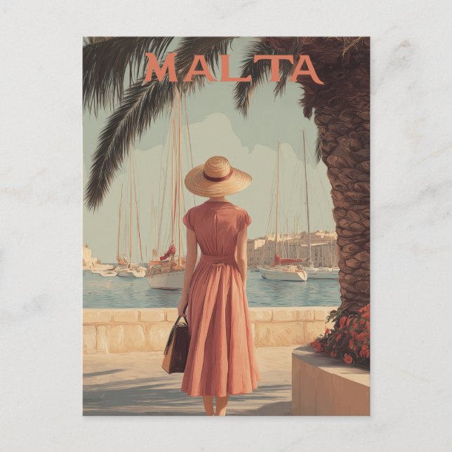 Cartão Postal Viagens vintage de Malta (Frente)
