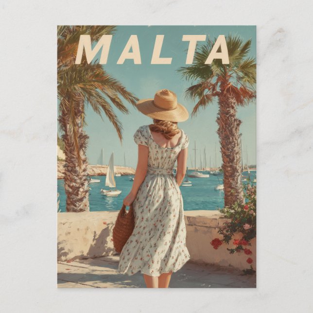 Cartão Postal Viagens vintage de Malta (Frente)