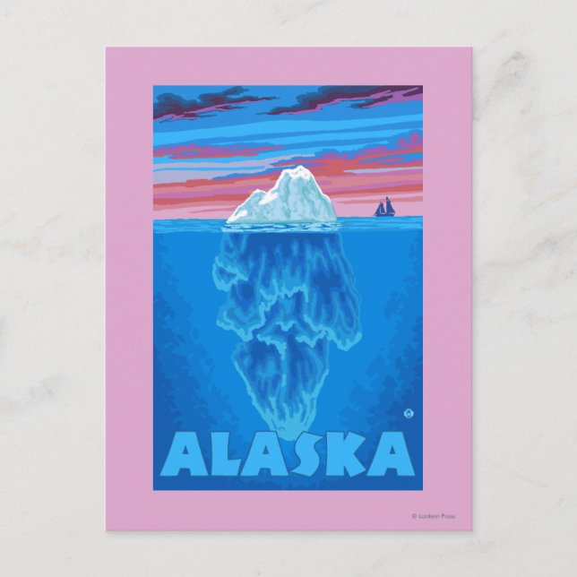 Cartão Postal Viagens vintage do Alaska Iceberg (Frente)