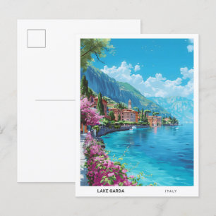 Cartão Postal Viagens vintage do céu azul no lago Garda Itália