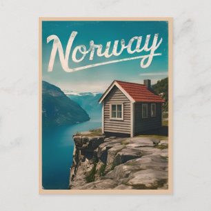 Cartão Postal Viagens vintage do Fjord da Noruega - Cenário Retr