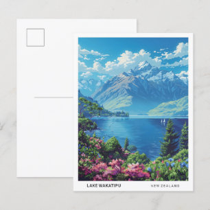 Cartão Postal Viagens vintage do Lago Wakatipu Nova Zelândia