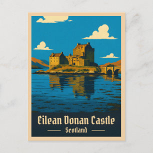 Cartão Postal Viagens vintage Eilean Donan Castle Scotland Retro