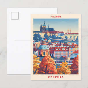 Cartão Postal Viagens vintage Elegante de Arte Praga Czechia