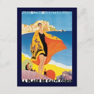 Cartão Postal viagens vintage, Férias de Praia em Calvi, Córse