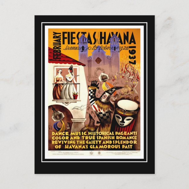 Cartão postal Viagens vintage Fiesta Havana (Frente)