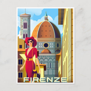 Cartão Postal Viagens vintage Florence Firenze Itália Church Duo