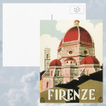 Cartão Postal Viagens vintage Florence Firenze Itália Church Duo<br><div class="desc">Vintage - Etiqueta europeia de poster de viagens ou bagagem de Florença,  Itália,  com a Cattedrale di Papais noeis Maria del Fiore,  Catedral de Florença ou Duomo. Arquitetura religiosa italiana clássica.</div>