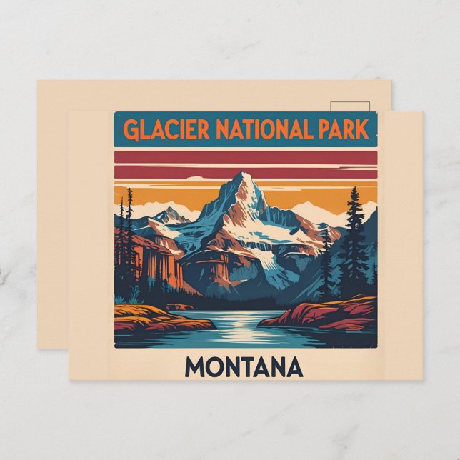Cartão Postal Viagens vintage Glacier National Park Montana (Frente/Verso)