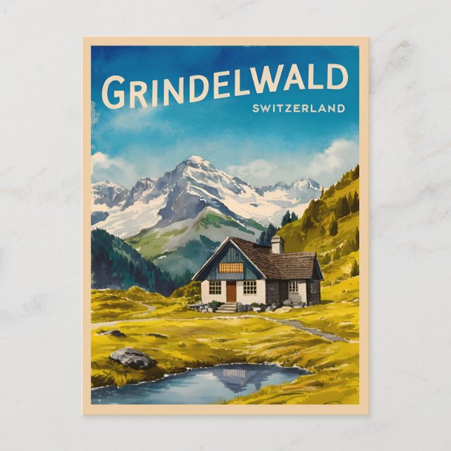 Cartão Postal Viagens vintage Grindelwald Alps Suiça Retro (Frente)