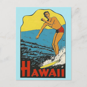 Cartão Postal Viagens vintage Hawaii - Cartão-postal de surfista