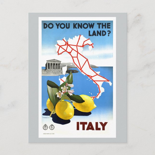 Cartão Postal viagens vintage Itália (Frente)