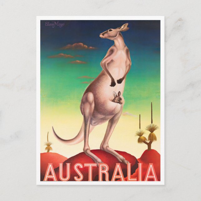 Cartão Postal Viagens vintage Kangaroo Austrália (Frente)