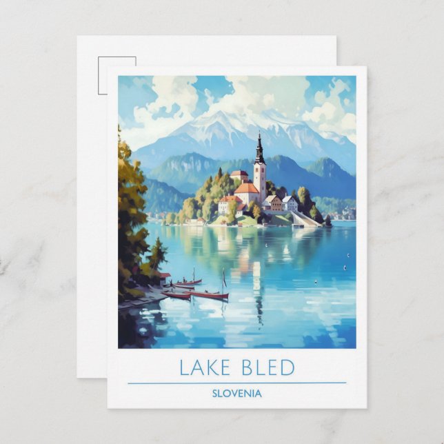 Cartão Postal Viagens vintage Lago Bled Eslovênia (Frente/Verso)