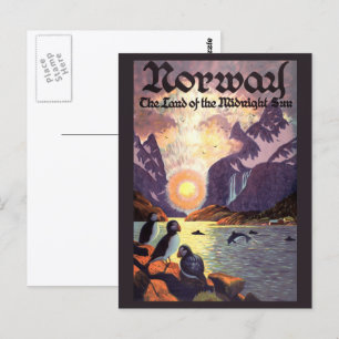 Cartão Postal viagens vintage, Land de Fjord da Noruega, Midnigh