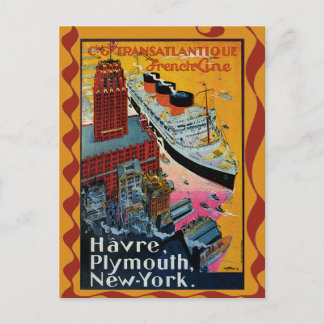 Cartão Postal viagens vintage - Linha Francesa Transatlântica