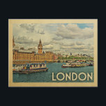 Cartão Postal Viagens vintage London Postcard England<br><div class="desc">Design de Londres ao estilo Viagens vintage com Westminster Abbey no rio Tâmisa para esta divertida cena no Reino Unido.</div>