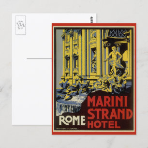 Cartão Postal viagens vintage, Marini Strand Hotel, Roma, Itáli