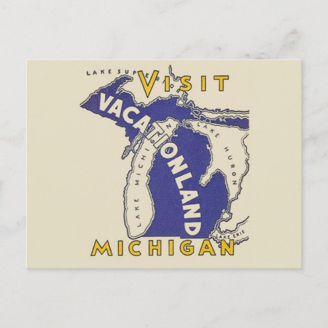 Cartão Postal viagens vintage - Michigan Vacationland (Frente)
