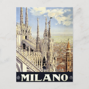 Cartão Postal viagens vintage Milano Itália Catedral Gótica Du