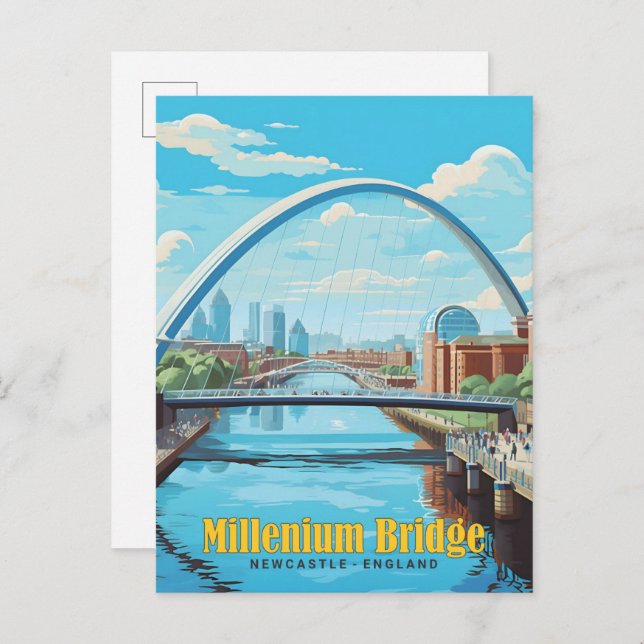 Cartão Postal Viagens vintage Millenium Bridge Newcastle England (Frente/Verso)