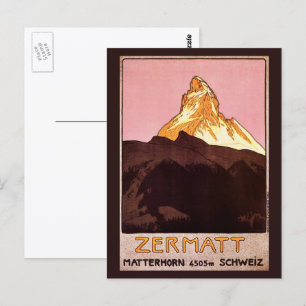 Cartão Postal viagens vintage, Montanha Matterhorn, Suiça