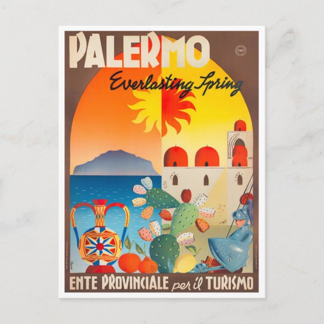 Cartão Postal Viagens vintage Palermo Itália (Frente)