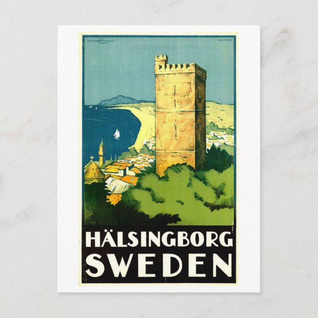 Cartão Postal Viagens vintage para Halsingborg, Suecia, (Frente)