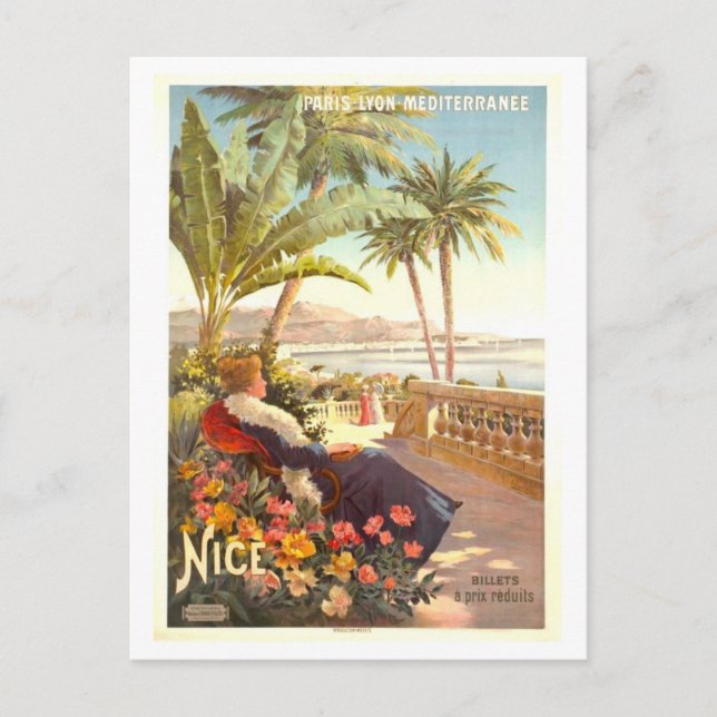 Cartão Postal Viagens vintage para Nice, França (Frente)