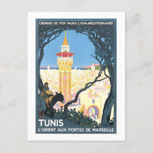 Cartão Postal Viagens vintage para Tunis, Tunísia,