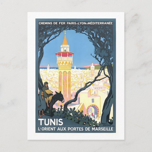 Cartão Postal Viagens vintage para Tunis, Tunísia, (Frente)