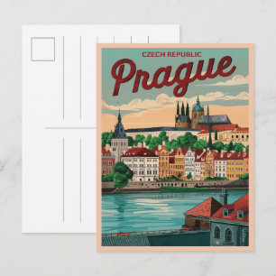 Cartão Postal viagens vintage praça cidade república tcheca pres