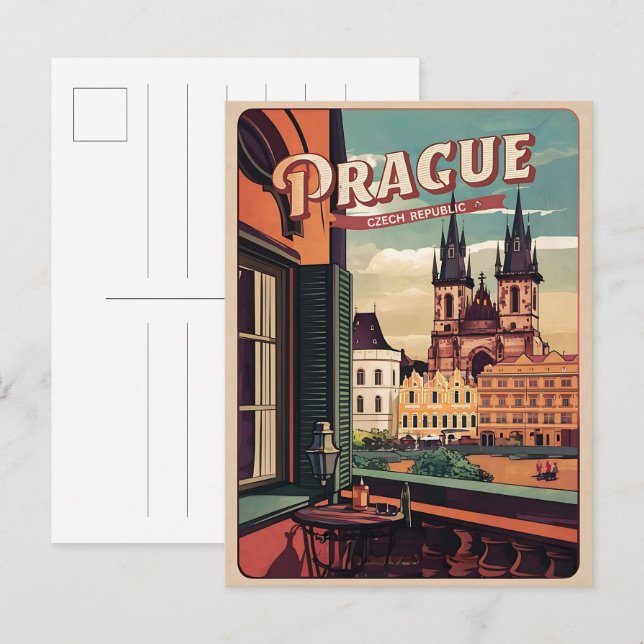 Cartão Postal viagens vintage praça república tcheca presentes v (Frente/Verso)