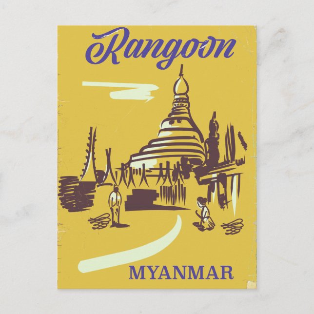 Cartão Postal Viagens vintage Rangoon Myanmar (Frente)